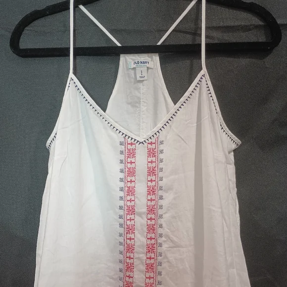 Old Navy White Red and Navy Blue Spaghetti Strap Linen Dress Size S - Picture 4 of 9